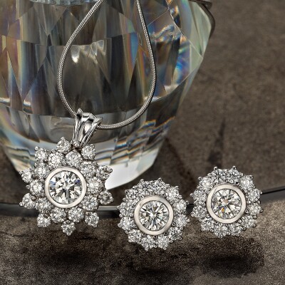 Cluster Diamond pendant and earring set