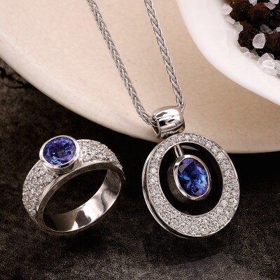 Tanzanite and Diamond ring and pendant