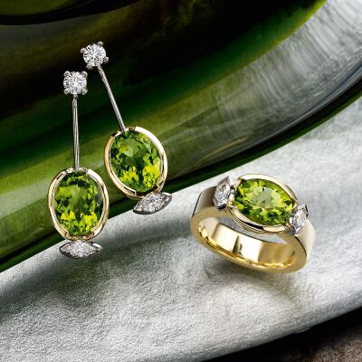 Peridot Diamond ring and drop earrings