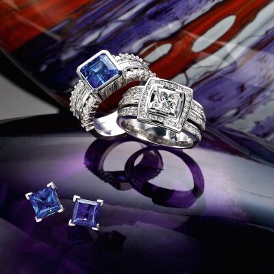 Tanzanite and Diamond rings and earrings