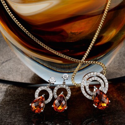 Citrine and Diamond pendant and earrings