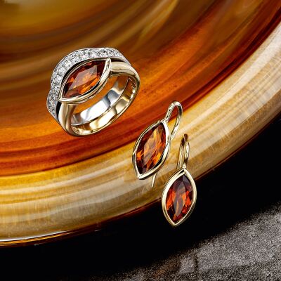 Citrine and Diamond ring and earrings