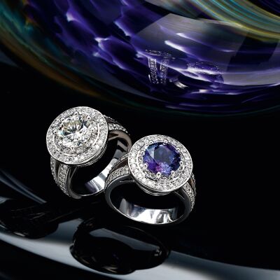 Round Diamond and Tanzanite rings