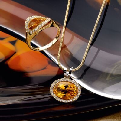 Citrine and Diamond jewellery set