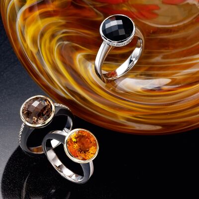 Onyx, Quartz, Citrine and Diamond rings