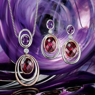 Garnet, Amethyst and Diamond jewellery set