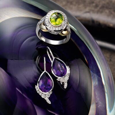 Peridot, Amethyst and Diamond jewellery