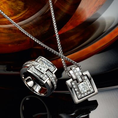 Diamond ring and pendant set