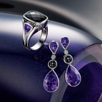 Onyx and Amethyst ring and earrings