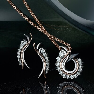 Diamond earrings and pendant set