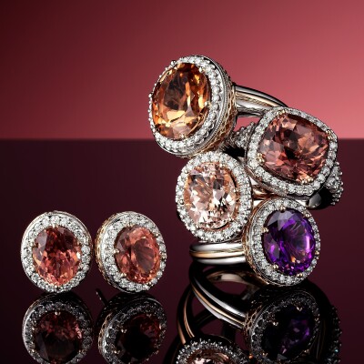 Tourmaline, Morganite, Amethyst and Diamond jewellery