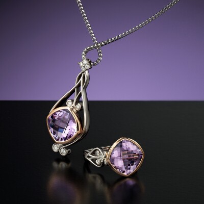 Amethyst and Diamond pendant and ring