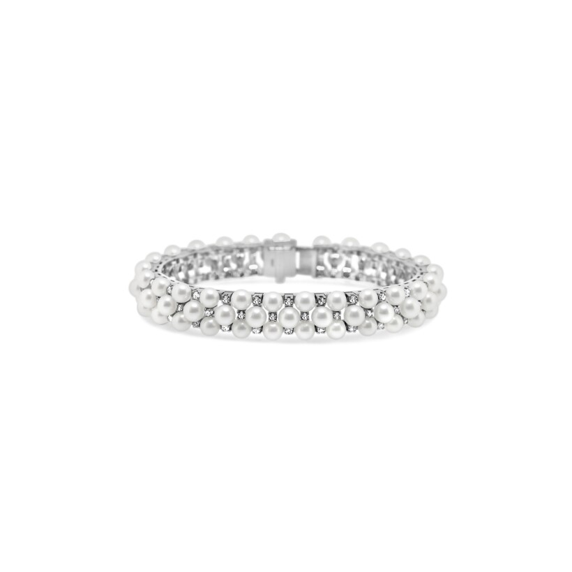 Bracelet d'occasion en or blanc, diamants et perles de culture