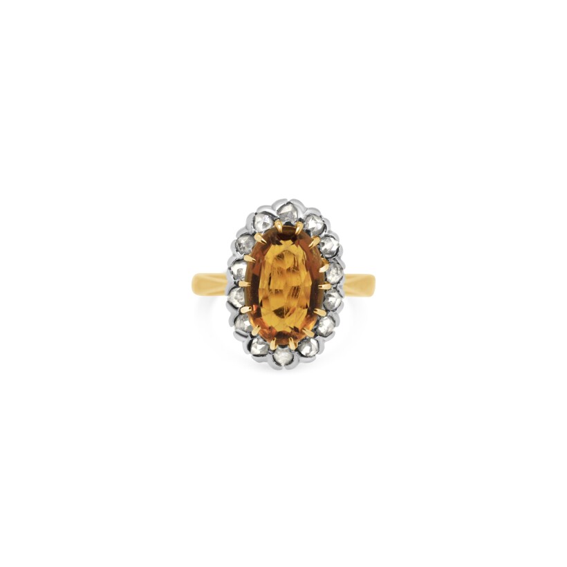 Bague d\'occasion en or jaune, citrine et entourage diamants