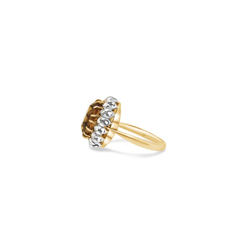 Bague d\'occasion en or jaune, citrine et entourage diamants