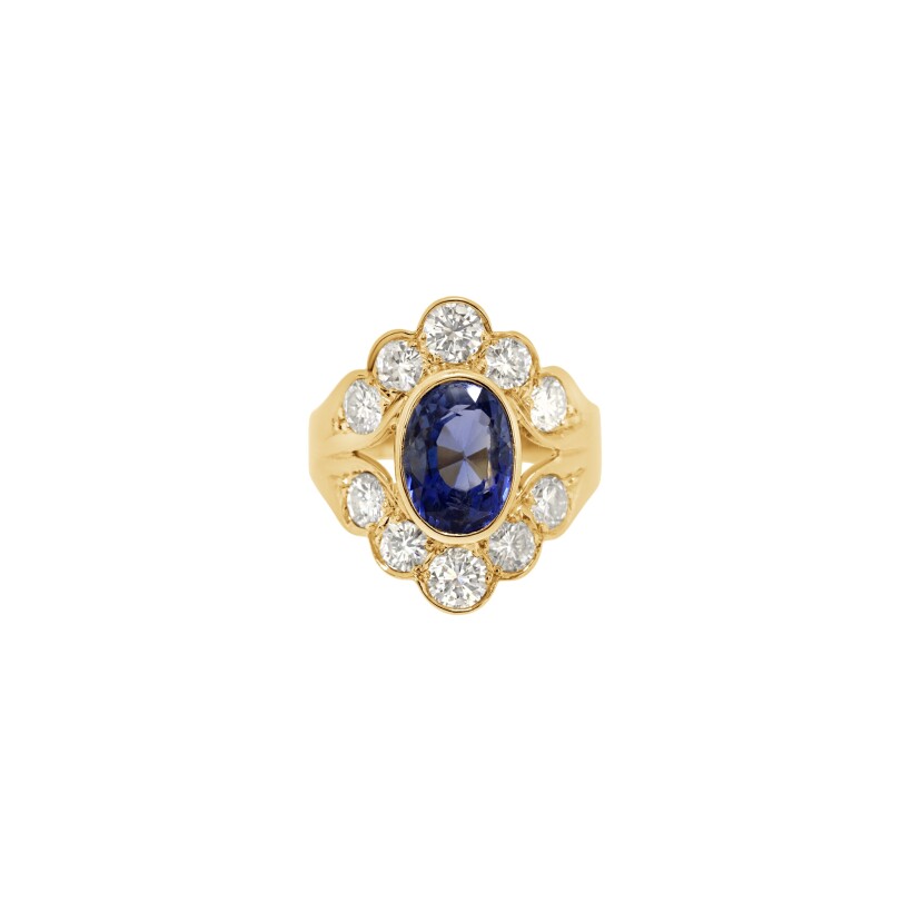 Bague d\'occasion en or jaune, saphir et diamants