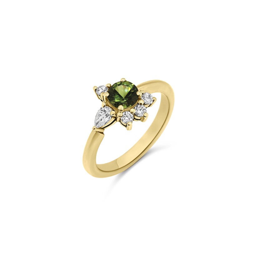 Bague Vaneste Irma en or rose, saphir vert et diamants