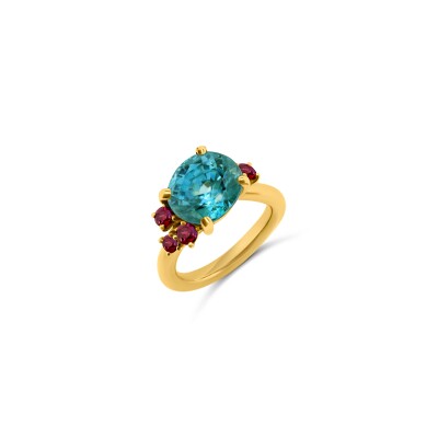 Bague Vaneste en or rose, zirconium bleu et rubis