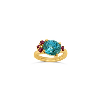 Bague Vaneste en or rose, zirconium bleu et rubis