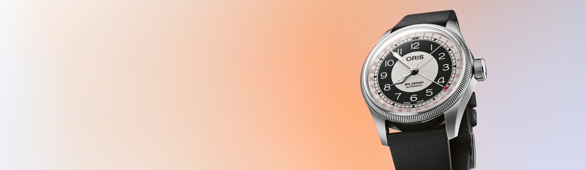 Montre Oris Big Crown Pointer Date Bullseye 38mm automatique cadran noir et blanc Vaneste Lille