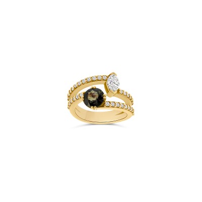 Bague Serpentine or rose saphir et diamant