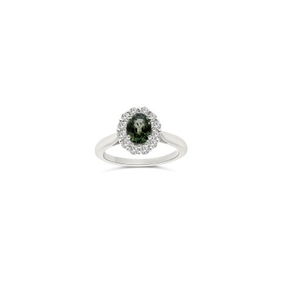 Bague Frisson or blanc et saphir vert