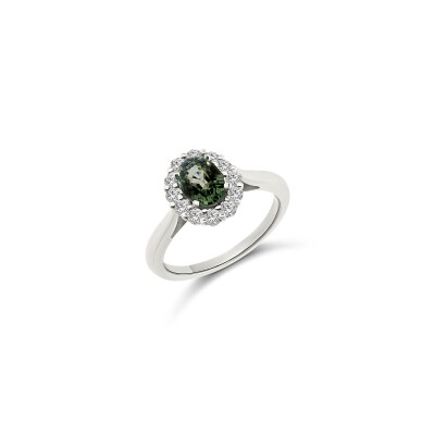Bague Frisson or blanc et saphir vert
