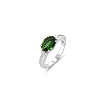 Bague Rivage or blanc et tourmaline verte