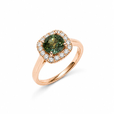 Bague Morphée or rose et saphir vert