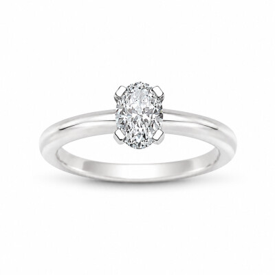 Solitaire Ellipse or blanc et diamant 0,60 carat
