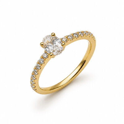Solitaire Bohème or jaune et diamant 0,50 carat