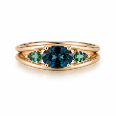 Bague Paon or rose et Topaze Blue London