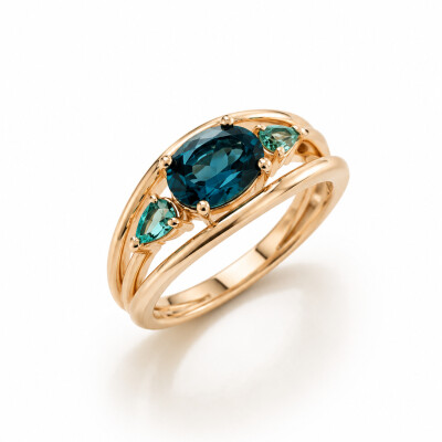 Bague Paon or rose et Topaze Blue London