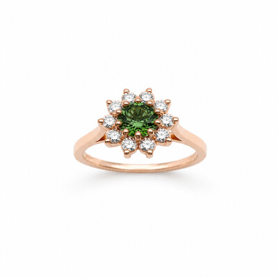 Bague Aurore or rose et saphir vert