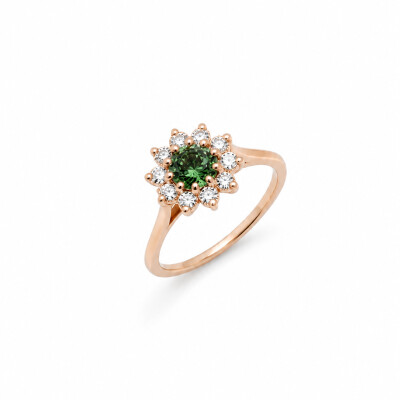 Bague Aurore or rose et saphir vert