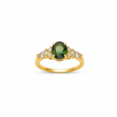 Bague Intuition or jaune et saphir vert
