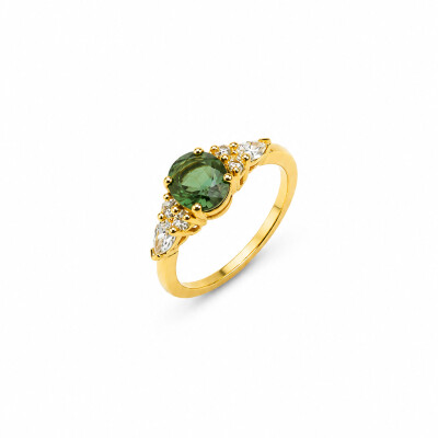 Bague Intuition or jaune et saphir vert