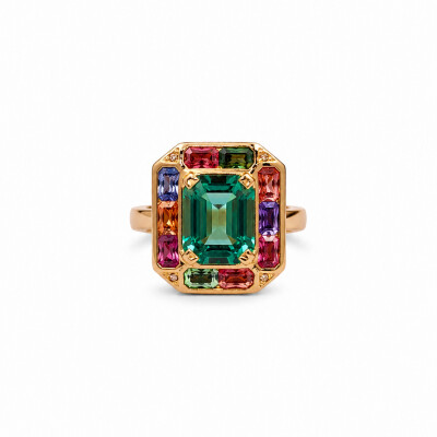 Bague Joy or rose et tourmaline mint
