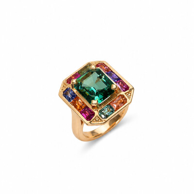 Bague Joy or rose et tourmaline mint