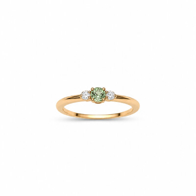Bague Brune or rose et tourmaline verte
