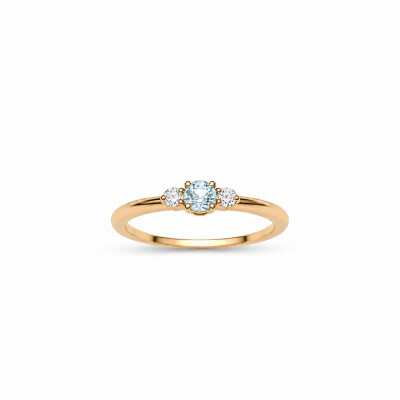 Bague Brune or rose et aigue marine