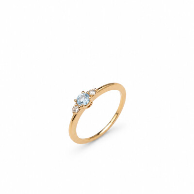 Bague Brune or rose et aigue marine