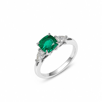 Bague Vénus or blanc et émeraude