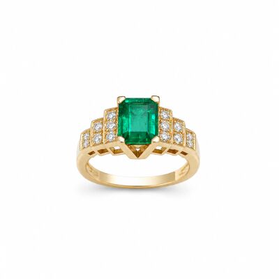 Bague Cascade or jaune et émeraude