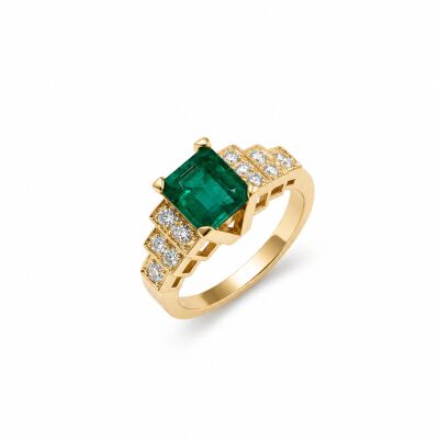 Bague Cascade or jaune et émeraude