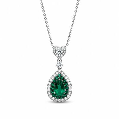 Collier Viridia or blanc et émeraude