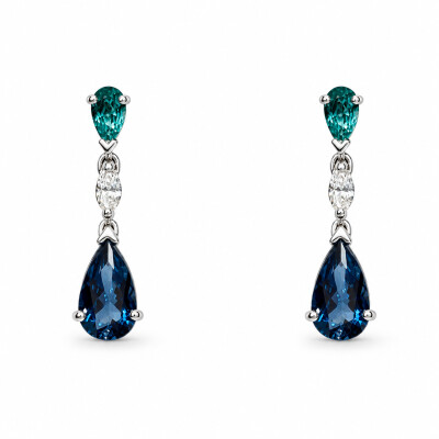 Boucles d'oreilles Archipel or blanc et aigue marine