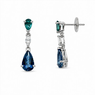 Boucles d'oreilles Archipel or blanc et aigue marine