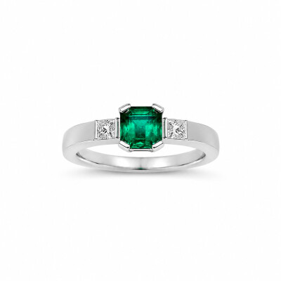 Bague Diabolo or blanc et émeraude