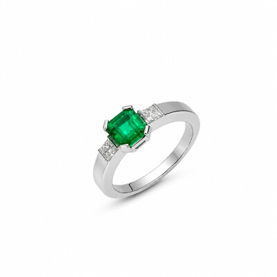 Bague Diabolo or blanc et émeraude